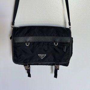 Prada Tessuto Montagno Leather Trim Messenger Bag